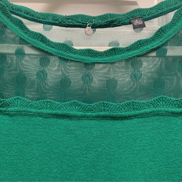 Anthropologie Knitted & Knotted Emerald Green Mirage Lace Polkadot Knit Sweater - Picture 5 of 7